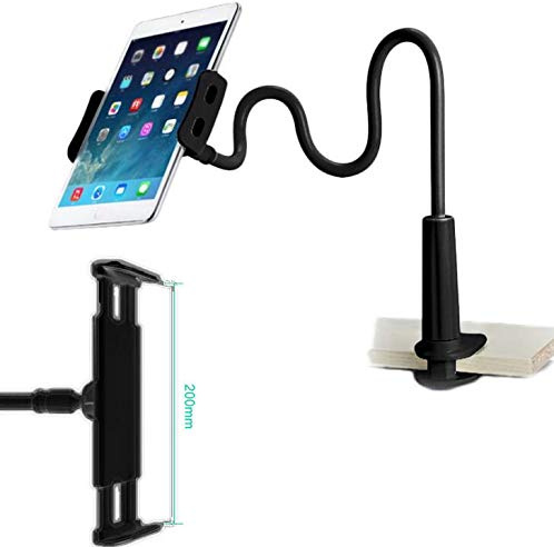 GVEFIVME Gooseneck Tablet Holder, Universal Tablet Stand : 360 Flexible Lazy Arm Holder Clamp Mount Bracket Bed for 4.7~10.5 Pad Air Pro mini,Tablet, Phone, more Devices (Black)