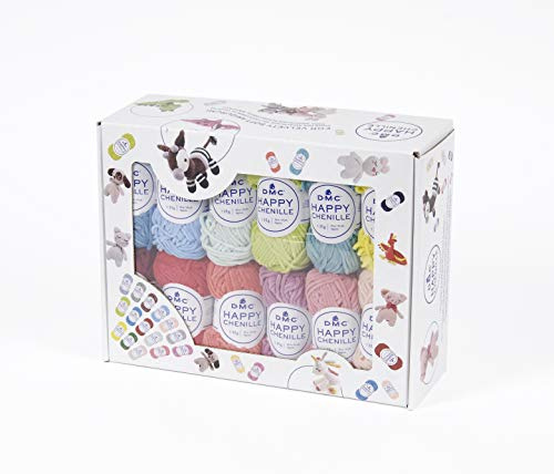 DMC - Pack Happy Chenille - Hilo de tricot y crochet - Amigurumis | Caja de 25 mini ovillos - 25 colores | Efecto terciopelo - certificado Oeko-Tex standard 100