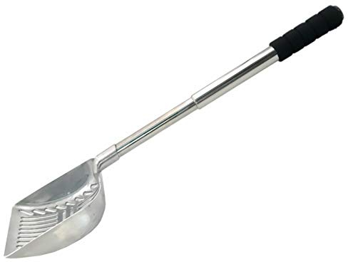 JZK Ausziehbare Edelstahl Katzenstreuschaufel mit tiefer Schaufel und langem Griff, große Metall Katzenstreu Schaufel Katzenstreu Sieb