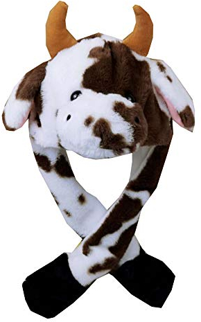 YEKEYI Tierhut, Kuhohren, beweglicher Hüpfhut, Pop-Up-Ohren, Plüschmütze, Kopfband für Damen und Mädchen, coffee, Einheitsgröße