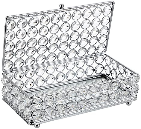 Tolida Kristall-Schmuckschatulle, Schmuck-Organizer mit verspiegelter Unterseite, Geschenkbox für Halskette, Ringe, Ohrringe, Hochzeit, Geburtstag, Party, Tafelaufsatz, silber, groß)