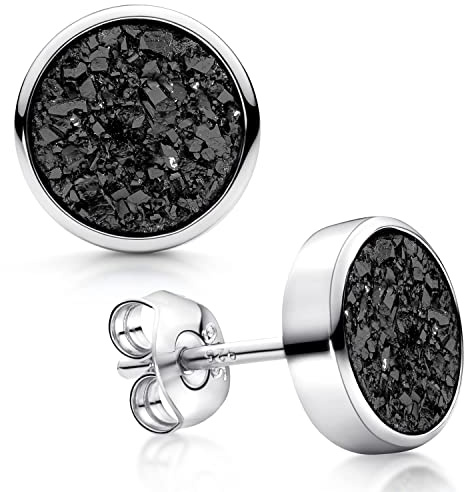 Druzy Quarz Ohrstecker Damen Ohrringe Edelstein rund 925 Silber SO-74 | Glitzernde Naturstein Ohrstecker aus hautverträglichem Sterlingsilber incl Schmuck Box von MATERIA by Matthias Wagner
