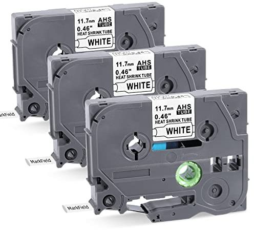 3x MarkField Kompatible Schriftband Schrumpfschlauch HSe-231 HSe231 11.7mm Heat Shrink Tube Bänder Schwarz auf Weiß Kompatible mit Brother P-Touch PT-E110 E300 E550W H500 P700 D200 H105