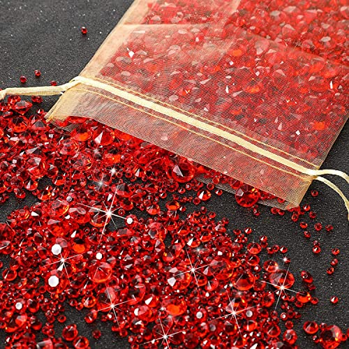 FENGCHUANG 4000 Stück Diamanten Deko Rote, Deko Diamanten für Kinder, Glitzernde Deko Kristallsteine, Glas dekosteine für Hochzeitsdekorationen, Tischaufsätze, Vasenfüller (3 Größen)