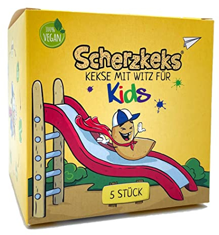 Scherzkeks Kids | 5 Kekse mit Witz für Kids, 5er Box Glückskekse mit kindgerechten Scherzfragen im Inneren, zu Kindergeburtstag, Familienfeiern, Schulanfang, Einschulung