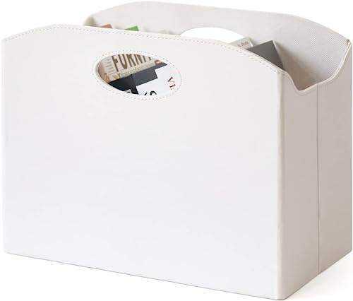 Neateam Zeitungsständer Faltbar Zeitungskorb mit Griff Zeitschriftenständer PU Zeitschriftensammler Bücherkorb Treppenkorb Aufbewahrungskorb für Büro Zuhause und Wohnzimmer - Weißes