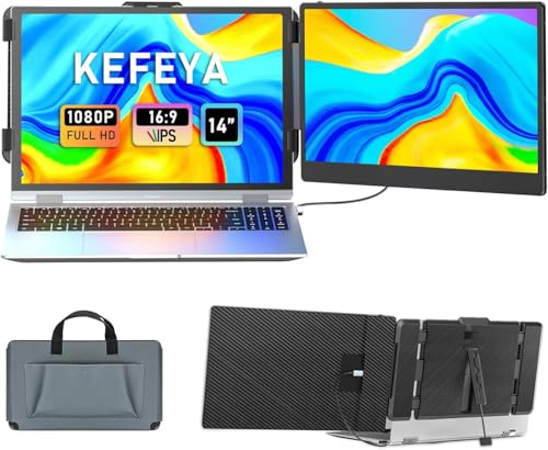 KEFEYA Laptop Screen Extender 14, FHD 1080P IPS Laptop Monitor Extender Dual Screen, Portable Monitor for Laptops 13-17 with USB-C/HDMI Port, Plug n Play for Windows/Mac/Android/Switch/PS5