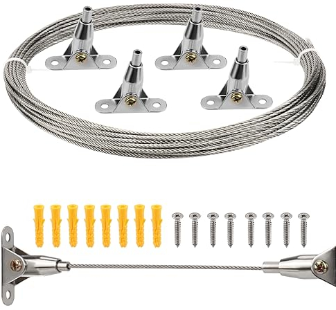 Wkmamo 2mm x 12m Edelstahldrahtseil, Bilddraht Aufh?ngeset Heavy Duty, Stahldrahtseilset, verzinktes Stahlseil, Litze: 12M +4 Drahtseilklemmen, für h?ngende Kleidung Vorhang halten bis zu 30 KG