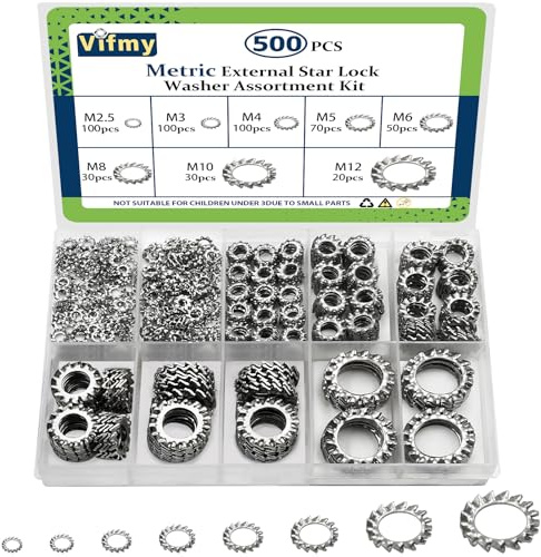 Assortiment de rondelles de blocage à dents externes Vifmy (paquet de 500), rondelles étoiles externes métriques en acier inoxydable 304 M2,5 M3 M4 M5 M6 M8 M10 M12
