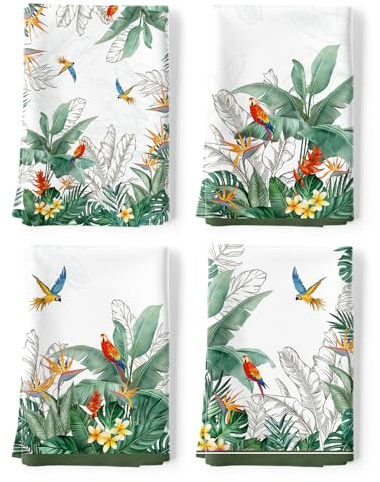 Arquiel Tropiska trädblad kökshanddukar, 100 % bomull kökshandduks set 50 x 70 cm, multifunktionellt snabbtorkande diskhanddukar disktrasor handdukar barhanddukar (set med 4)