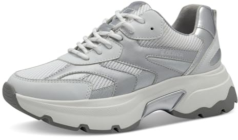 s.Oliver Damen Sneaker flach mit Chunky-Sohle Sportlich, Weiß (White/Silver), 37 EU