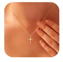 Luxval Cross Necklace for Women Dainty Gold Necklace 14K Gold Plated Cross Pendant Necklace Simple Gold Cross Necklaces for Women Trendy Gold Jewelry Gifts for Women