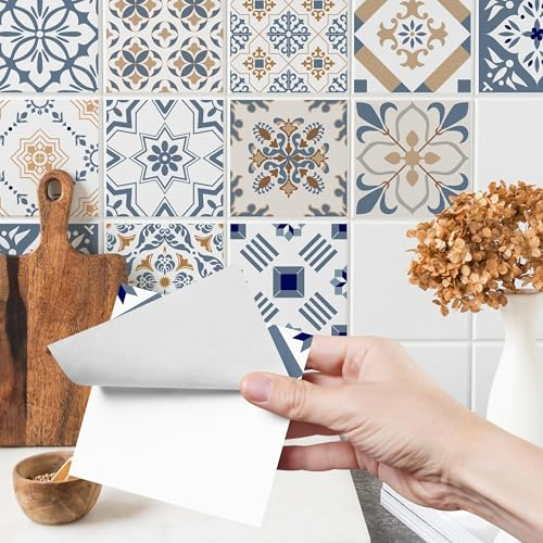 Muralo 24 Stück Fliesenaufkleber Mosaik in Pastellfarben - 15x15 cm | Klebefliesen, Selbstklebende Fliesen, Mosaikfliesen - ideal für Küche, Bad und Flur, Küchenrückwand, einfach anzubringen