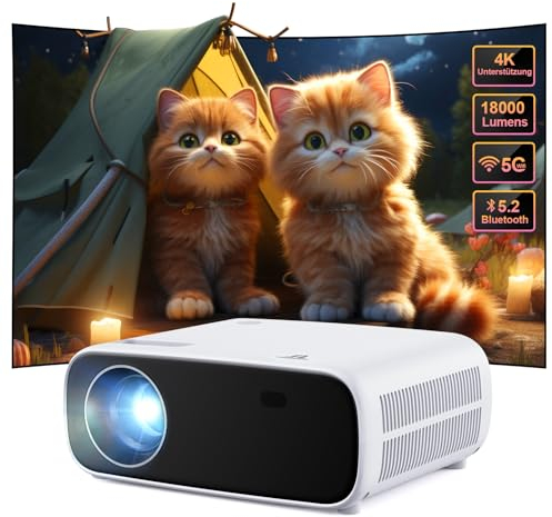 2024 Neuer Mini Beamer, 18000 Lumen Bluetooth Projektor, Unterstützung 1080P, 5G WiFi LCD Heimkino Tragbarer Projektor, Kompatibel mit iOS/Android/Laptop/HDMI/PC/TV Stick/USB(schwarz)