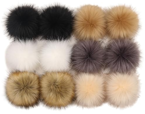 Benyong 12 Stück Kunstfell Bommel Für Mützen Kaufen 8CM/10CM/12CM/14CM Fellbommel Mützenbommel Fellpompon Mit Elastischer Schlaufe Für Hüte Schuhe Schals Taschen Schlüsselanhänger (1,12cm)