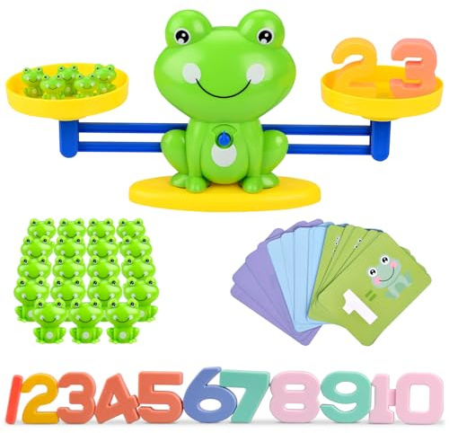 Montessori Spielzeug ab 3 Jahre Lernspielzeug Mathe Spiel für Kinderspiele mit Waage, Digitale Karten, Mathblock und Frosch Lernspiele Kinder Spielzeug Geschenk für Jungen Mädchen ab 4 5 Jahre