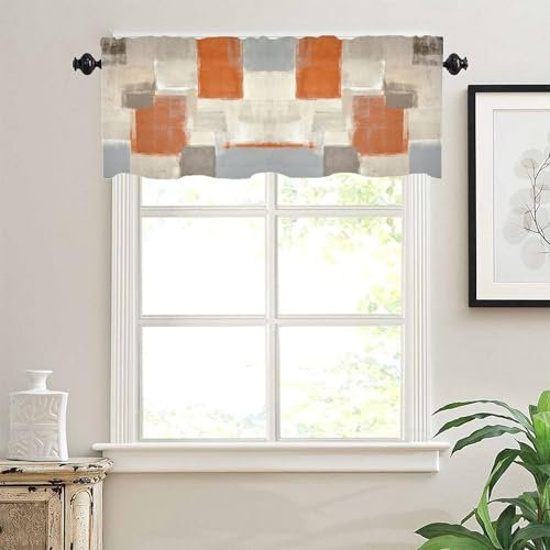 Whoiy Küchengardinen Halbverdunkelnde 1 Stück Modern 45 cm Höhe, Küchen Scheibengardinen Polyester Grau Orange Abstrakt Stores Gardinen Bedruckt Wohnzimmer Landhaus 45x152cm