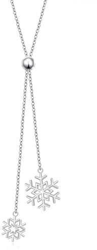 Flyow Winterliche Schneeflocken-Y-Halskette für Damen, 925er Sterlingsilber, lange Halskette, Pullover-Halskette, Weihnachtsschmuck, lange Kette für Damen