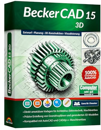 BeckerCAD 15 3D - Professionelle 2D und 3D Konstruktion Architektur, Maschinenbau, Elektrotechnik, Schiffsbau usw. 3D CAD Programm kompatibel mit AutoCAD und Win 11, 10, 8.1, 7