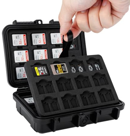 KIWIFOTOS Funda rígida Impermeable para Tarjetas de Memoria portátil con 135 Ranuras para Tarjetas SD, 90 x Micro SD y 12 Ranuras CF Express Tipo A para Tarjetas, Espuma EVA, a Prueba de Golpes, Gran