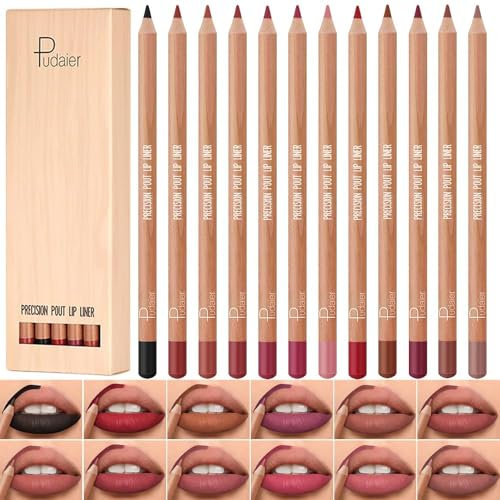 12 PCS Lip Liner Pencil Set Matte Lip Contour Lipliner, Waterproof Long Lasting Lipstick Lip Liner Set, Smudge-Proof Lip Liner Pen (Colour, 12pcs/B)