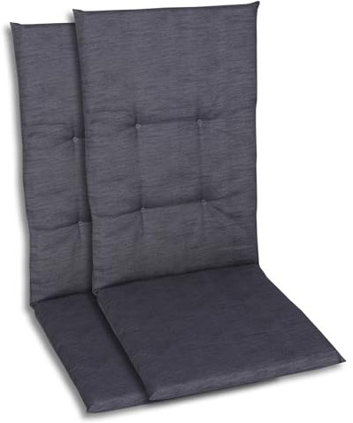 GO-DE Textil Bequeme und attraktive Polsterauflagen für Hochlehner-Gartenstühle (2er-Set, Uni Anthrazit, Hochlehner)