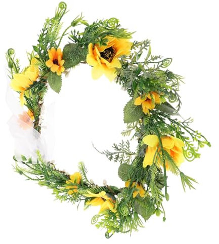 Healeved Sonnenblumen-haarkranz für Hochzeit Braut-haarschmuck Haargirlande Haaraccessoires Brauthaarband Naturgetreue Blumen Verstellbares Band für Mädchen und Frauen