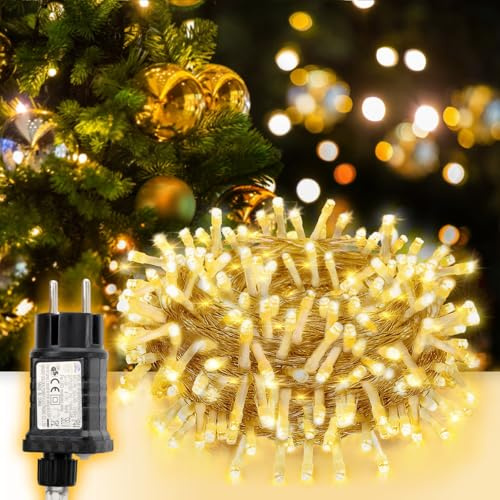 SALCAR Luci LED per Esterni 10m 150 LED, Luci Natalizie con 8 Modalità, Timer e Memoria, IP44 Impermeabile Catena luminosa per Decorazioni Natale Feste Matrimoni, Cavo Trasparente, Bianco Caldo