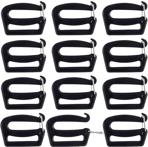 Heyumybit 12Pcs Adjustable Plastic G Hooks for Webbing Backpack Hardware and Strap Replacement Clips Durable Open Type Buckles for Outdoor Gear