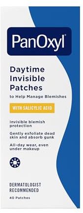 PanOxyl Daytime Invisible Patches, Salicylic Acid, 40ct, 20 Large & Small | Help Manage Blemishes, Unclog Pores & Exfoliate, Soothing Centella, Latex-Free, Vegan, All-Day Protection, For All Skin Types