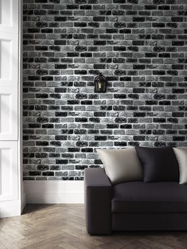ICYEHAO Papier Peint Effet Brique Gris,44.5 x 500cm Papier Peint Adhesif Mural Gris Noir Papier Autocollant pour Meuble,Chambre,Cuisine,Salon,Salle de Bain,Toilette,Arche