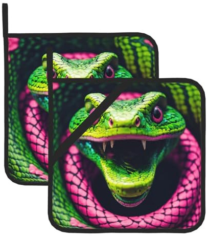 Set di 2 presine da cucina con stampa serpente verde, sottopentola per cucina e cottura