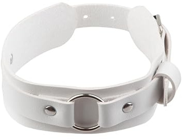 HUIANGLIYG Bracciale in Pelle da Uomo e da Donna, Regolabile, con Anello A O, Fatto A Mano, Classico Cinturino in Pelle intrecciata, Punk, Ragazze Y2K, Girocollo, Regali per Halloween, Natale, Bianc