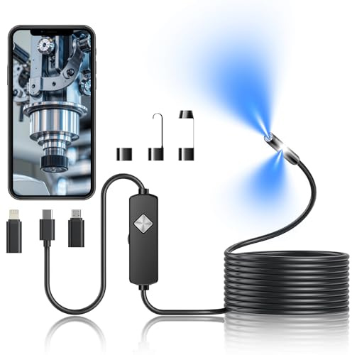 ChaneeHann Endoskopkamera mit Licht, Inspektionskamera mit IP67 Wasserdicht, 6 LED Beleuchtung mit Helligkeitsregelung für Inspektion und Reparatur, Endoskop für Android & iOS, Tablet, 5M