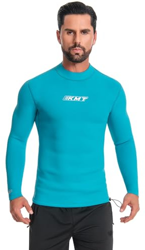 KMT Men Wetsuit Top, Long Sleeve Wet Suit 2mm Neoprene Shirt Keep Warm in Cold Water Swimming Scuba Surfing Diving Shirts Zipperless Blue L