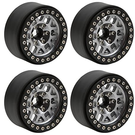 4pcs/set 1.9in Aluminum y Beadlock Wheel Rims, 1.9 Inches Metal Wheels for 90046, AXI03007, D90, rawler Car Upg Parts with Hex A (Gray)