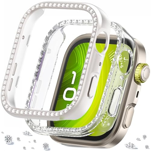 DEALELE [2-pack] klockfodral kompatibelt med Huawei Watch FIT 4 Pro, glitter strass diamant PC skyddande hölje hölje ersättning klockor skyddskåpa tillbehör för män kvinnor (stjärnljus + transparent)