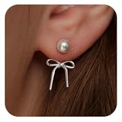 AOSWUD Boucle d'Oreille Perle Femme, Plaquées Or 14K Boucles d'Oreilles Pendantes Femme avec Nœud,Bijoux Élégants