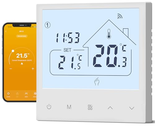 Beok Thermostat Connecté WiFi Grand Écran avec Sonde Externe, pour Chauffage au Sol Électrique, Programmation 7j/7 indépendante, Compatible Alexa & Google Home, Application Tuya Smart, 230V, 16A
