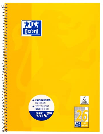 Oxford Collegeblock A4 kariert, weißer Rand rechts, 80 Blatt, gelb, 1 Stück