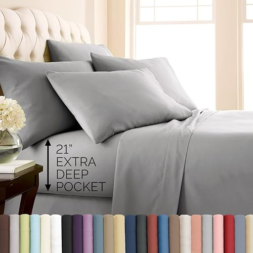 Southshore Fine Living, Inc. Extra Deep Pocket Queen Sheet Set Fits Up to 21 Inches, 6 Piece Microfiber Bed Sheets Queen Size, Pet Hair Resistant Bedding Soft Hotel Quality Microfiber, Steel Grey