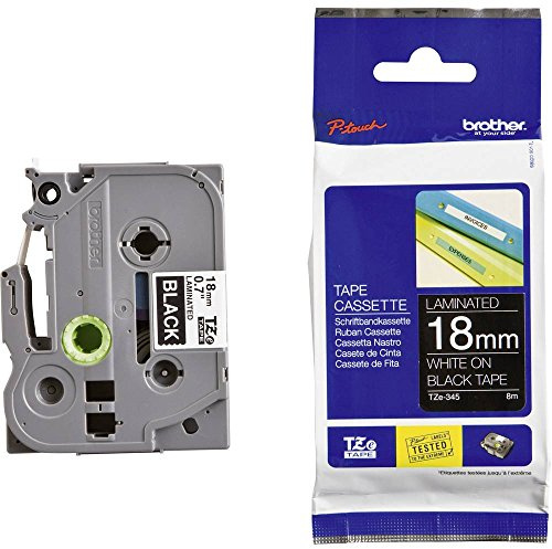 Brother TZe-345 P-touch Schriftband (18 mm breit, 8 m lang, geeignet u.a. für Brother P-touch 1830VP, -D400/VP, -D450, -D600/VP, -P700, -2430, laminiert) weiß auf schwarz