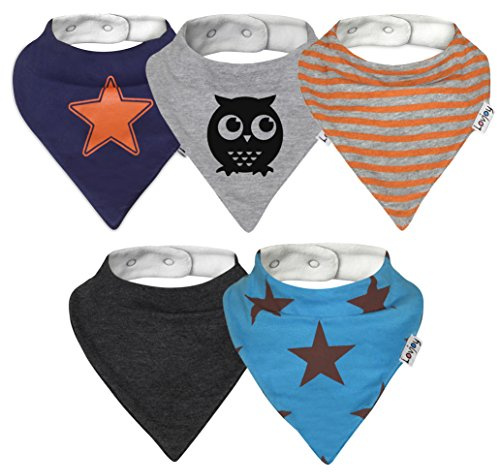 Lovjoy Bandana dropplappar, superabsorberande och mjuka för tandsprickande spädbarn, passar nyfödda i 3 år, justerbara knappar, bästa babypresenten. 5-pack (urban stjärna)