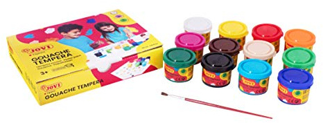 Jovi 152818 - Caja de 12 botes de tempera escolar de 35 ml, gel licuado en colores vivos, 1 unidad, Multicolor