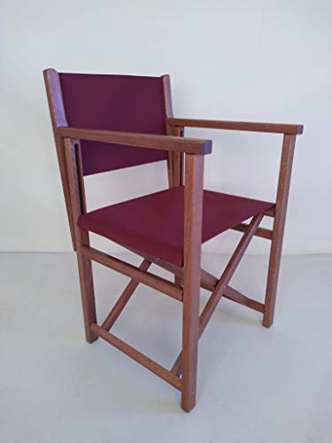 AUTENTICA Sedia MINORCHINA – Sedia da Regista – Sedia Pieghevole in Legno per Esterni Color Brandy con Tela ACRILICA Color Rosso Granata