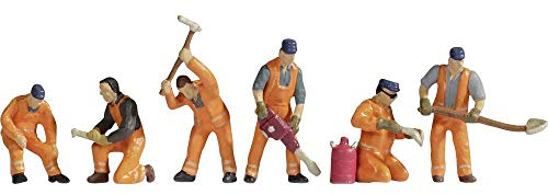 NOCH TT Gleisbautrupp, handbemalte Modellfiguren aus Kunststoff im Maßstab 1:120 (TT), perfekt für Schienenbau und Modellbahn-Diorama