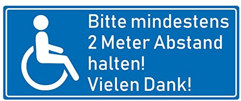 Samunshi® Aufkleber Behinderten Aufkleber 2 Meter Abstand - Schild Sticker Hinweisschild Warnschild Vorsicht Blau - 25x10cm mehrfarbig