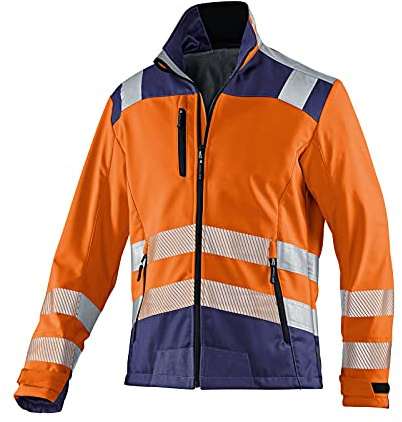 KÜBLER REFLECTIQ Softshell Jacke PSA 2 – Softshell Jacke mit Reflexstreifen und Stretch-Einsatz warnorange/dunkelblau Gr. L