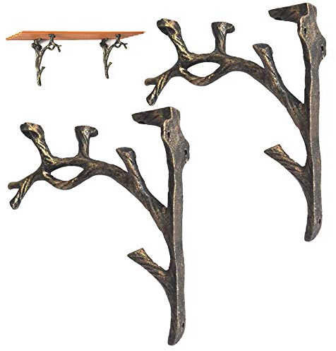 2 Vintage Regalträger,Gusseisen Regalhalterungen, Astform, Mach das alte Handwerk, Kreative dekorative Dreieck Regalhalter, Schwerlastkonsole Wandregalträger,Blumenständer,Bronze Farbe