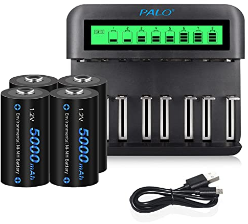 CITYORK Battery LCD Charger Set- For AA AAA C D Rechargeable Batteries Ni-MH/Ni-Cd Rechargeable-Batteries - with Ni-MH C 5000mAh rechargeable Batteries(4 Pack)